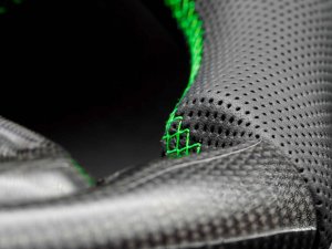 Jeep Wrangler JL Custom Steering Wheel - Carbon Fiber - F1 Style - Flat Bottom - Alcantara/ Green Stitch